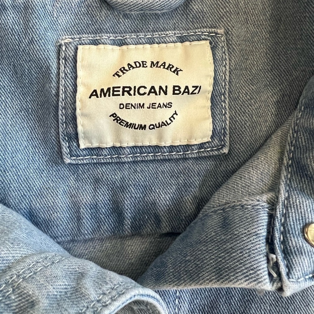 American Bazi Light Blue Distressed Denim Jacket Size 2X - Picture 9 of 10